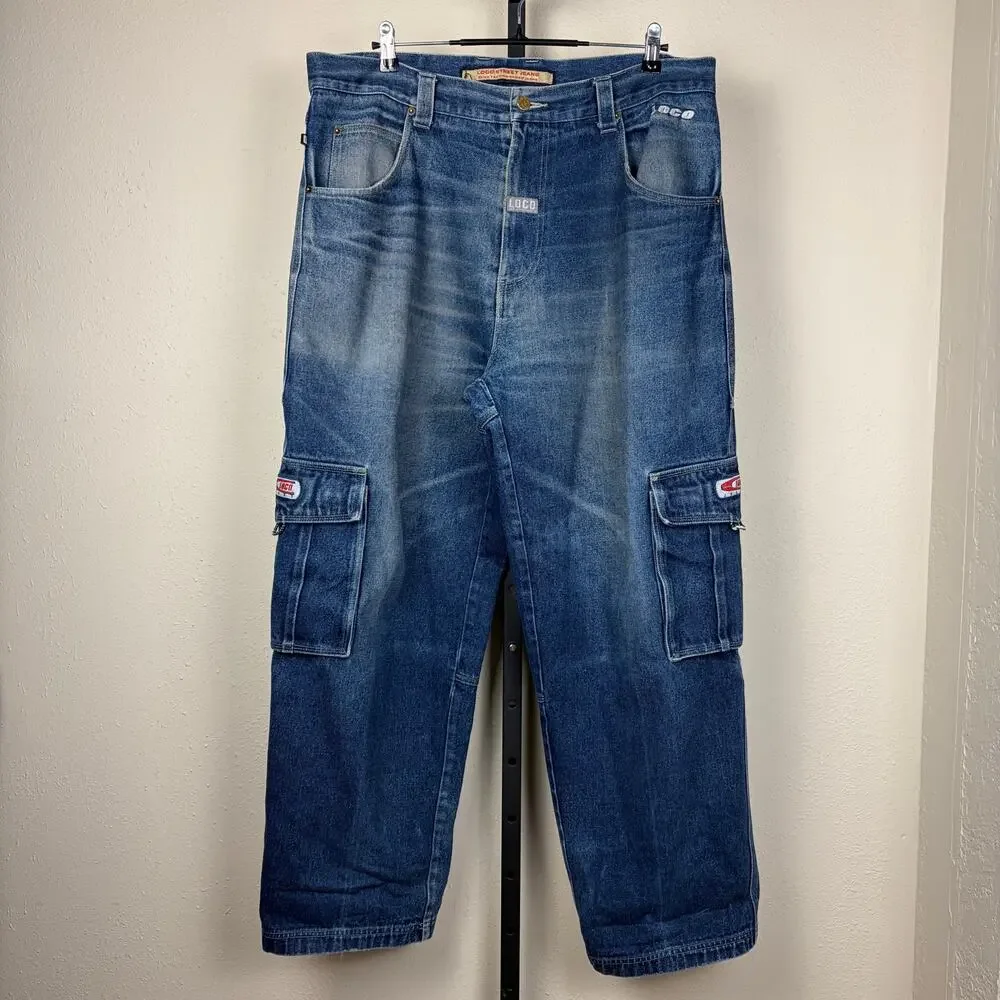 Vintage JNCO Style Loco Street Whiskered Baggy Skater Sz 38 Y2K Jeans